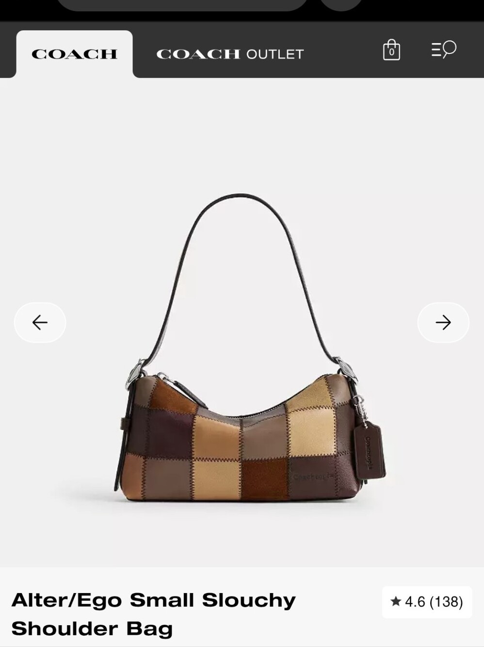 NWT Coach Alter/Ego Small Slouchy Shoulder Bag - Brown Multi Patchwork